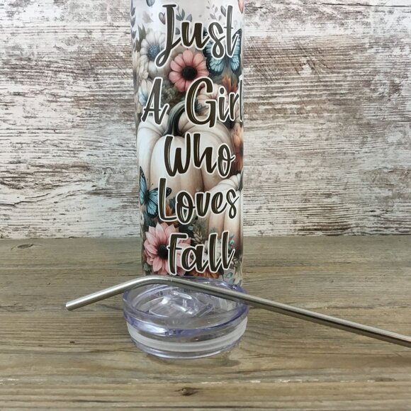 Just a Girl Who Loves Fall 20 oz Skinny Tumbler - Picture 5 of 5
